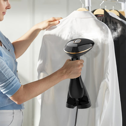 The Handheld Garment Steamer is a powerful 1500W device that heats up quickly, featuring a large water tank and automatic shut-off. With continuous steam capabilities and a durable metal and plastic construction, this steamer effectively removes