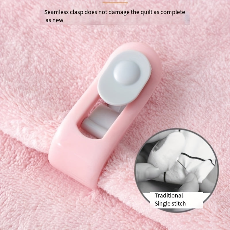 1 piece of invisible no-sew clips made of polypropylene material, designed for quilts, bedsheets, and duvet covers. These safe and secure holders feature a needle-free design and thumb clasp for seamless clasp for spot-cleaning and home use.