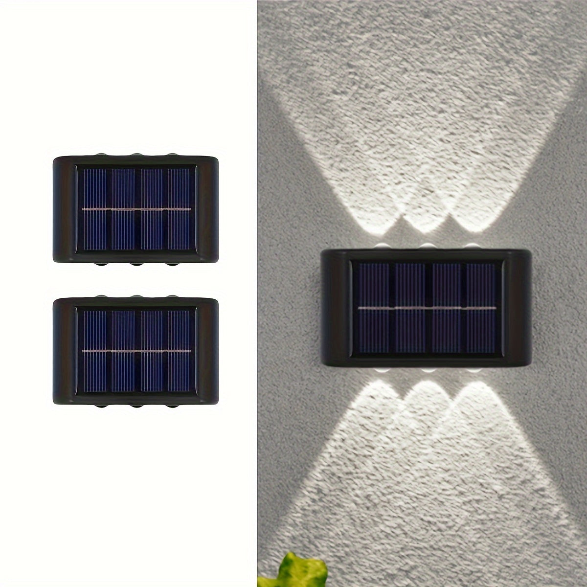 Outdoor 2-Pack Solar Wall Lights, 6LED Warm and Cold Dual Color, Intelligent Light Control, Plastic Shade, Solar Powered, Nickel Battery, for Garden, Courtyard, Street Landscape, Wedding