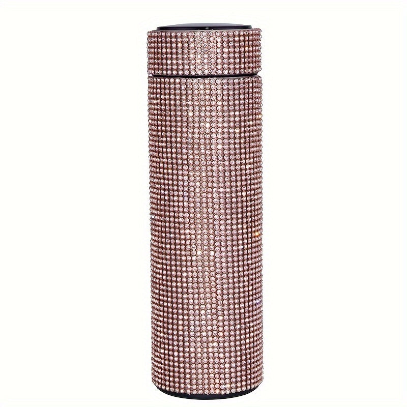 1pc Sparkling Studded Vacuum Flask, 16oz Stainless Steel Insulated Water Bottle for Hot and Cold Beverages, Travel Thermal Cup, Summer and Winter Drinkware Gift.