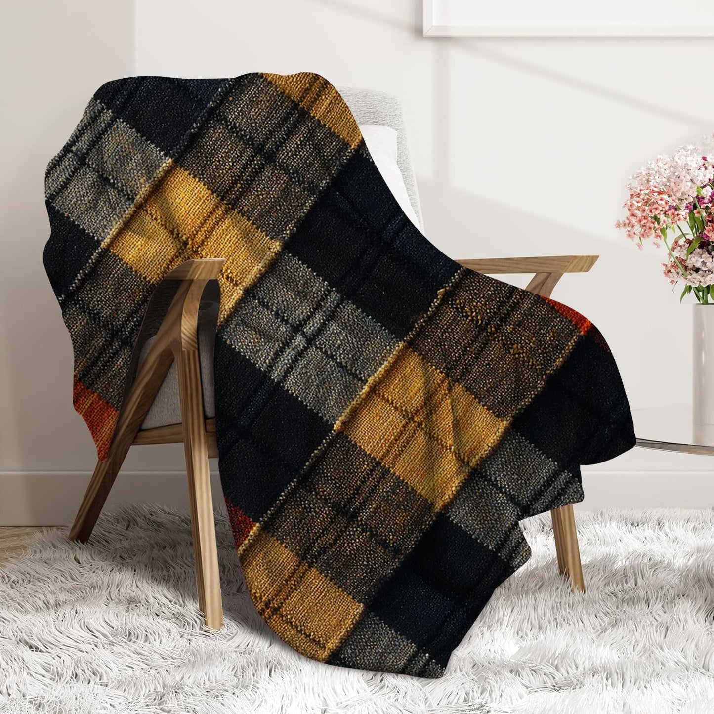 Stay cozy and stylish with our Digital Print Trendy Art Plaid Fleece Throw Blanket. This all-season warm comfort bed cover is perfect for a variety of uses, from snuggling up at home to keeping warm while camping or traveling. It also makes a great gift