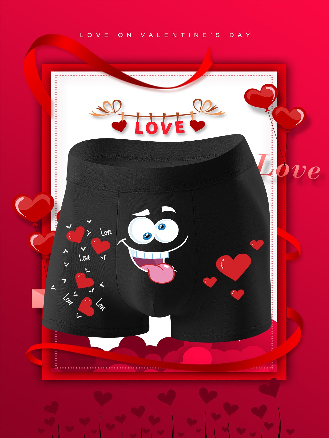 Men's boxers with 'I LOVE YOU, MY GIRLFRIEND, MYGF' design, featuring heart prints and letters. Ultra-comfortable, highly elastic, breathable, thin, durable casual underwear. Ideal for