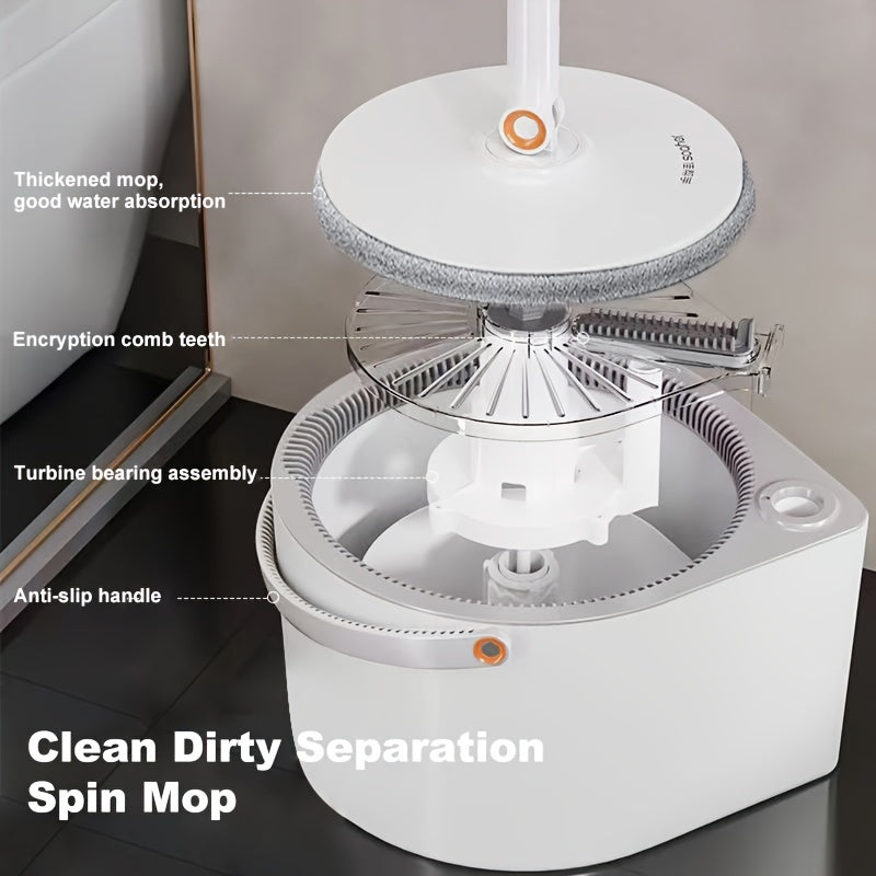 Revolutionize your cleaning routine with the 1 Set Self-Cleaning Spin Mop! This innovative White Spinner Flat Rotating Cleaner includes a Turbo Flushing Bucket and 2 Mop Cloths, making it perfect for use in bedrooms, living rooms, kitchens, and even