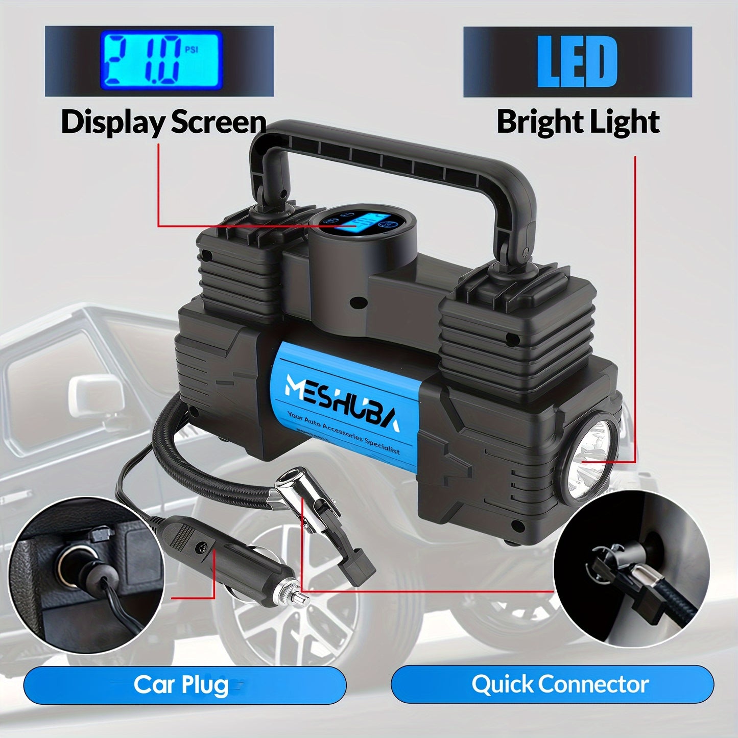 MESHUBA 12V Портативный насос для накачки шин - Синий