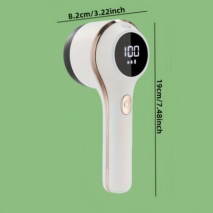 Smart rechargeable lint remover with digital display, 3-speed control, USB charging, automatic operation, 800mAh lithium battery for various fabric types.