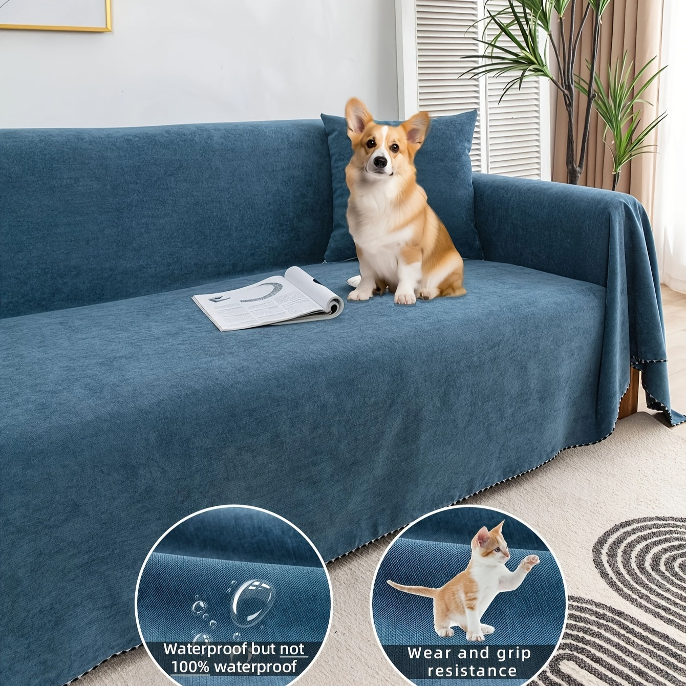 Multi-season, pet-friendly sofa cover with minimalist design protects against scratches, machine washable, ideal for L-shaped and single-seat sofas.