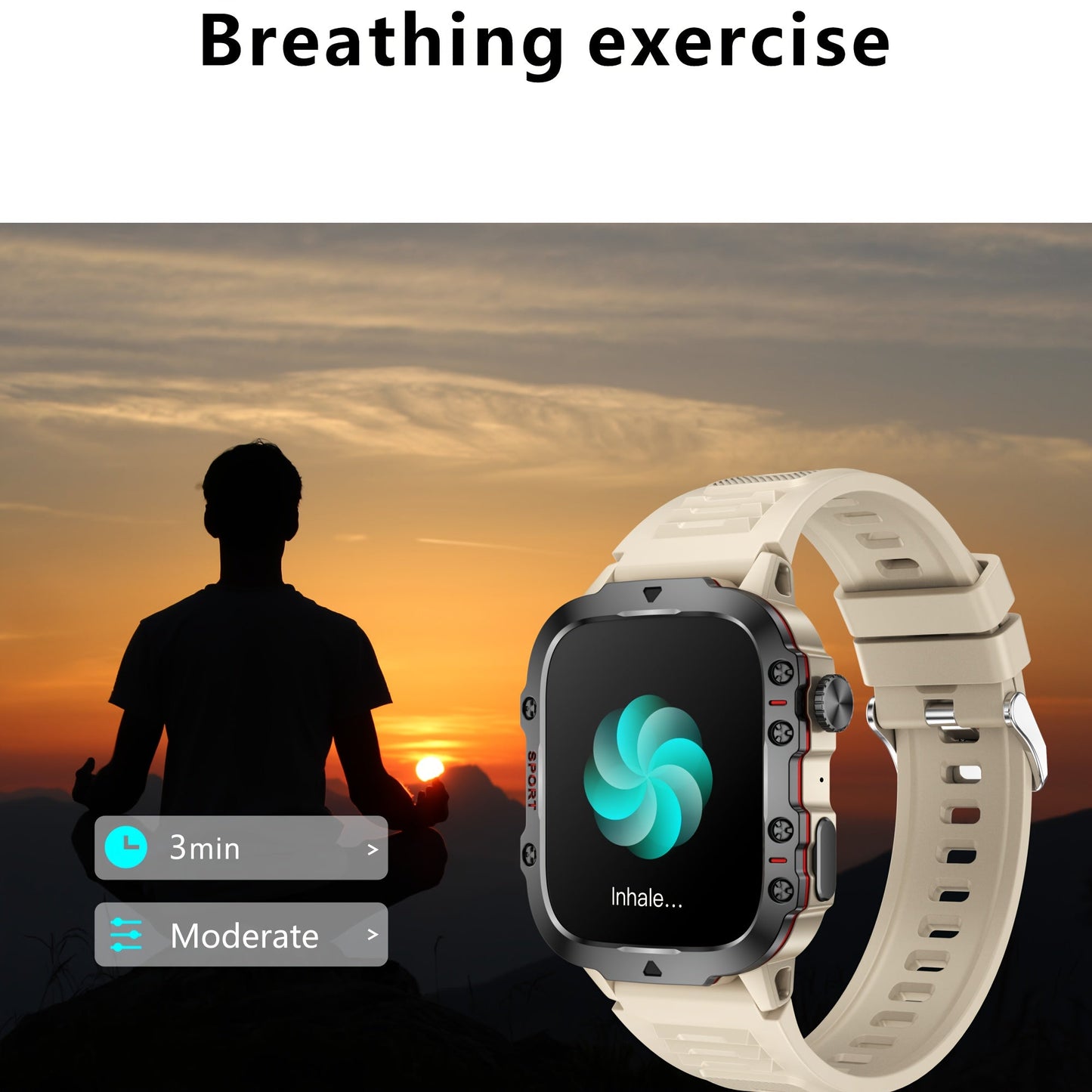 LIGE Men's Smart Watch features Voice Assistant, IP67 Water Resistance, Sports Strap, 100+ Exercise Modes, Rechargeable Battery, Weather and Flashlight Features, Alarm Clock, Calculator, Zinc Alloy Case, and USB/Battery Power.