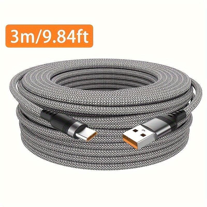 66W 6A Quick Charge USB-C Cable for Xiaomi, OPPO, Kindle, and Driving Recorders. Male to male, fabric flat cable with matte finish. Supports USB charging, data sync, and 50-80W power.