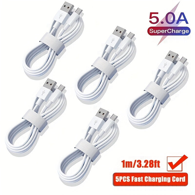 1pc/3pcs/5pcs 5A USB-C Fast Charging & Data Cable for various phone brands - Durable cord with power bank compatibility, 66W Max.