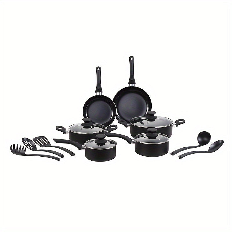 Top Pick! 15-piece Nonstick Cookware Set including Soup Pot, Milk Pot, and Frying Pans - Featuring Ceramic Finish Aluminum Cookware with Stay Cool Handles, Perfect for Gifting, Family Gatherings, Seniors, Nonstick, and All-purpose Use