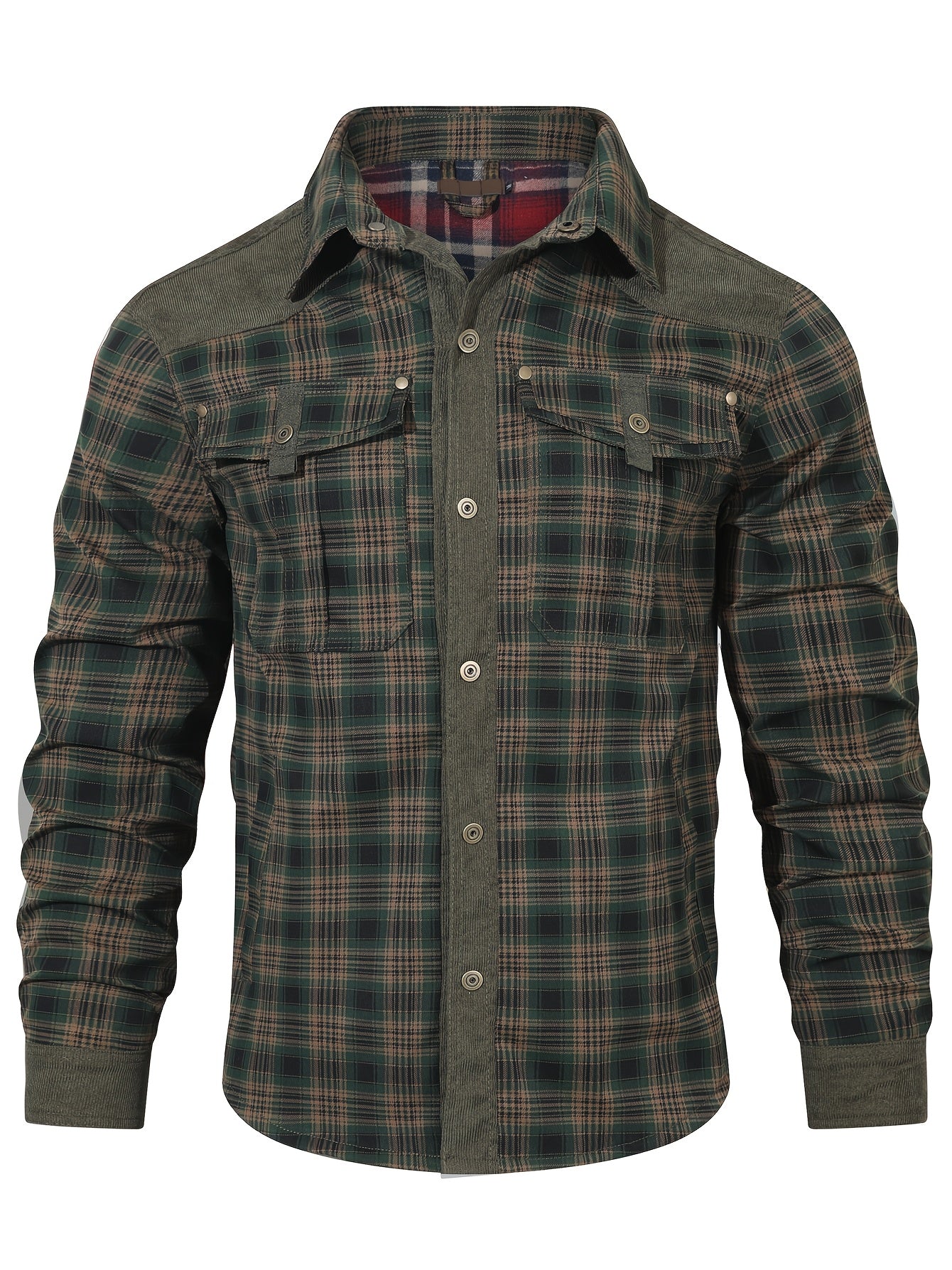 Premium plaid jacket for men - casual polyester, button-up with collar for spring/fall.