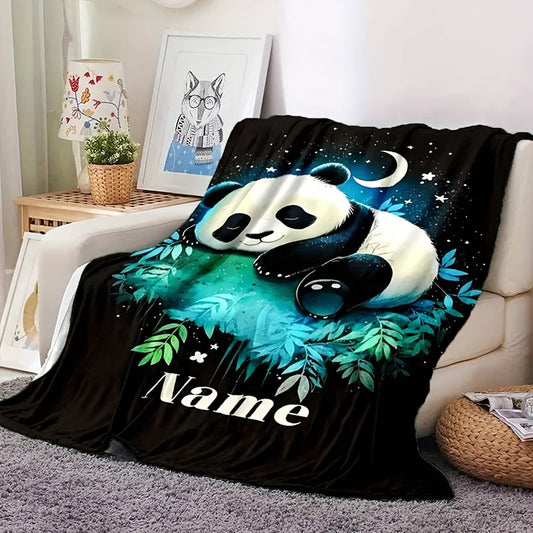 Stay warm and cozy with our personalized Cozy Panda Print Flannel Blanket. This hypoallergenic blanket is machine washable and features a vibrant digital print that is perfect for all seasons. Made from tear-resistant material, this multipurpose knitted