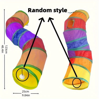 Plaid Foldable Cat Tunnel with Play Ball - Interactive Kitten Toy, Durable Polyester