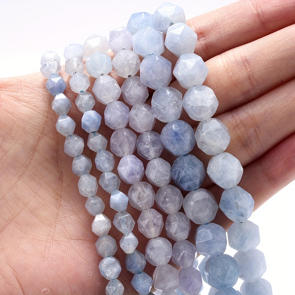 6/8/10mm Faceted Natural Aquamarine Stone Beads for DIY Bracelet and Necklace Making - Loose Spacer Beads for Jewelry Accessories