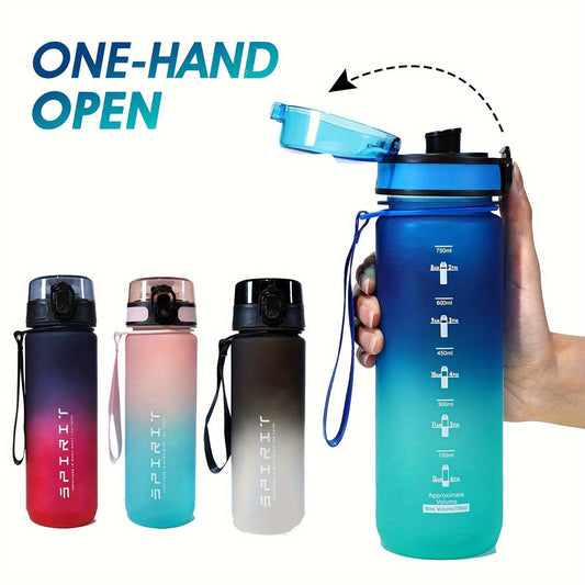 Durable frosted plastic sports water bottle with rainbow gradient, ideal for outdoor activities.