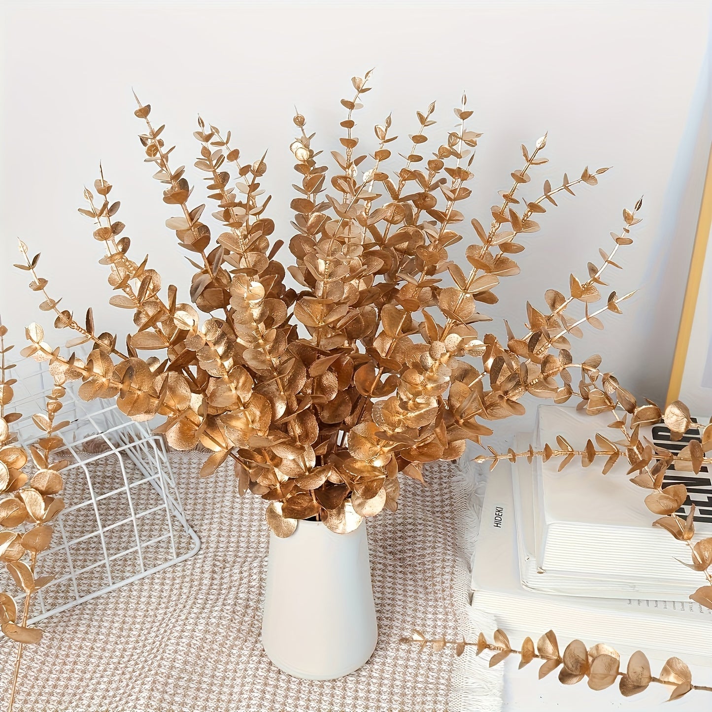 10pcs Golden Eucalyptus Artificial Plants - Durable Fake Leaves for Indoor/Outdoor Decor - Versatile for Centerpieces, Weddings, Christmas, and Garden Decor