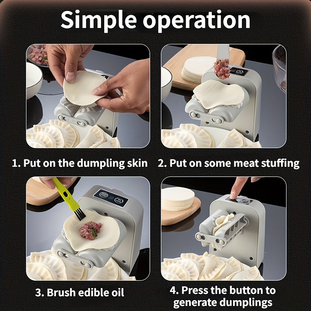 The Electric Dumpling Maker is a convenient appliance for your kitchen, making dumpling preparation quick and easy. It is compact, USB rechargeable, and features automatic press operation with 2-speed settings for 6 or 9 seconds. Includes a picking spoon