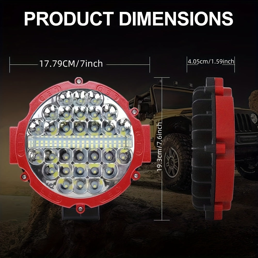 7-Inch Round LED Work Lights for Off-Road Vehicles - 12V-24V, Red & Black Housing, Bright White Light, Ideal for Trucks, Tractors, SUVs, ATVs, UTVs, Boats, Utility Vehicles | Bold Lighting