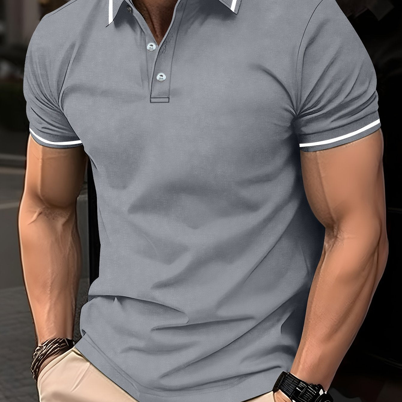 Men's Striped Golf Shirt, Short Sleeve Shirt for Summer Outdoor Casual Wear.