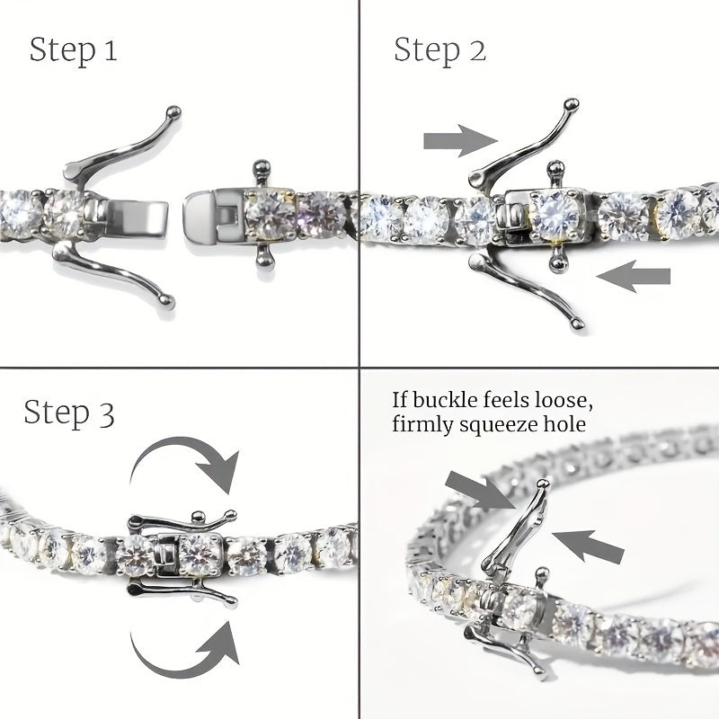 Exquisite Moissanite Tennis Bracelet in Elegant Luxury Design, Crafted in 925 Sterling Silver with 18K Golden Plating, Featuring VVS1 Round-Cut Stones. Suitable for Both Men and Women, Ideal for Everyday Wear or as a Thoughtful Gift. The Perfect Addition