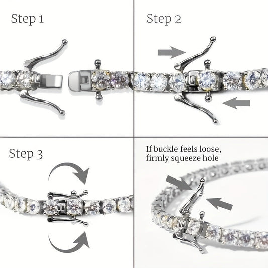 Exquisite Moissanite Tennis Bracelet in Elegant Luxury Design, Crafted in 925 Sterling Silver with 18K Golden Plating, Featuring VVS1 Round-Cut Stones. Suitable for Both Men and Women, Ideal for Everyday Wear or as a Thoughtful Gift. The Perfect Addition