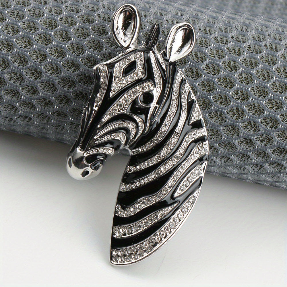 High-end, simplistic Zebra brooch featuring rhinestones and enamel, unique cartoon animal design, trendy accessory suitable for both men and women.