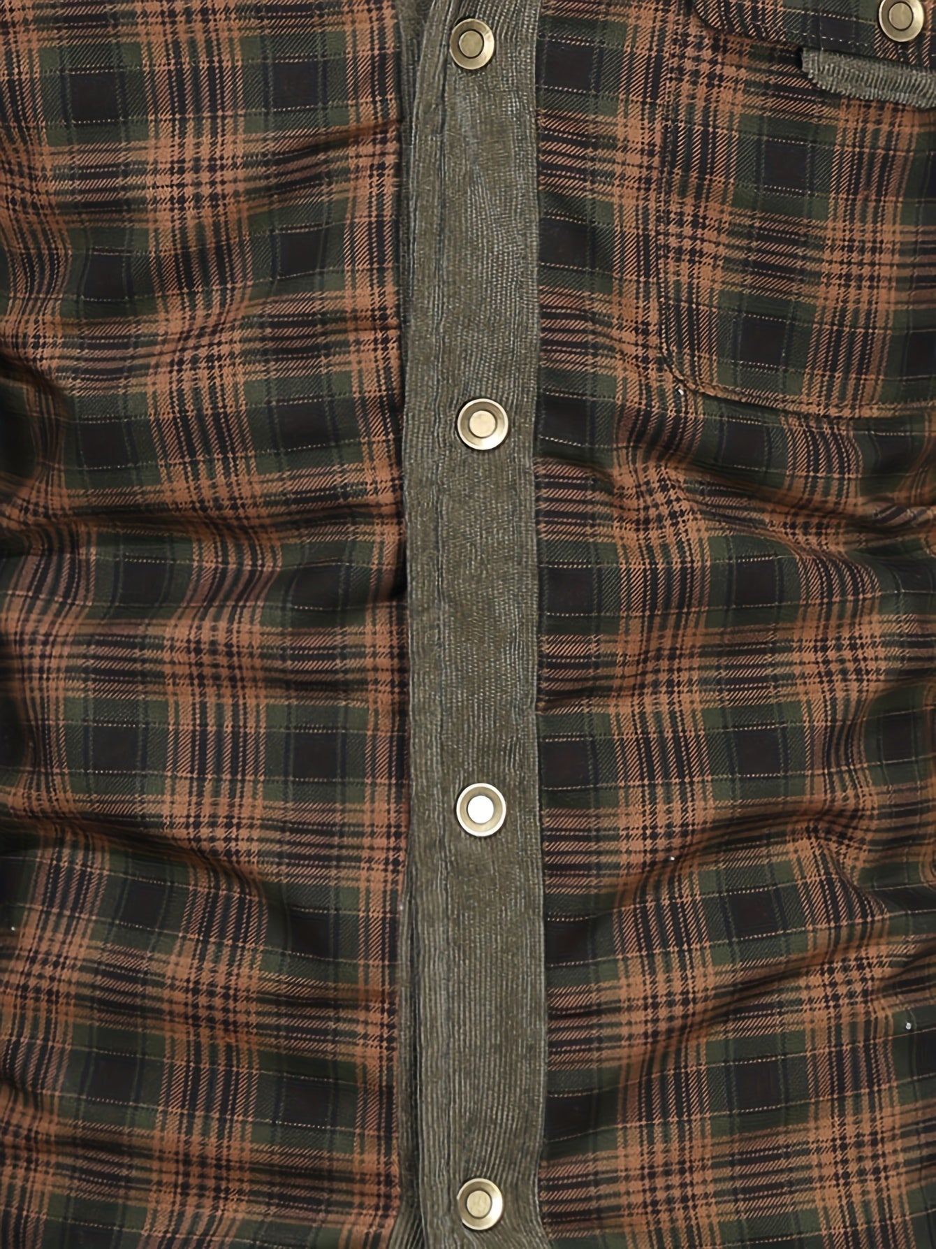 Men's Plaid Fleece-Lined Jacket - Button-Up Shacket, Fall/Winter Long Sleeves, Brown & Gray