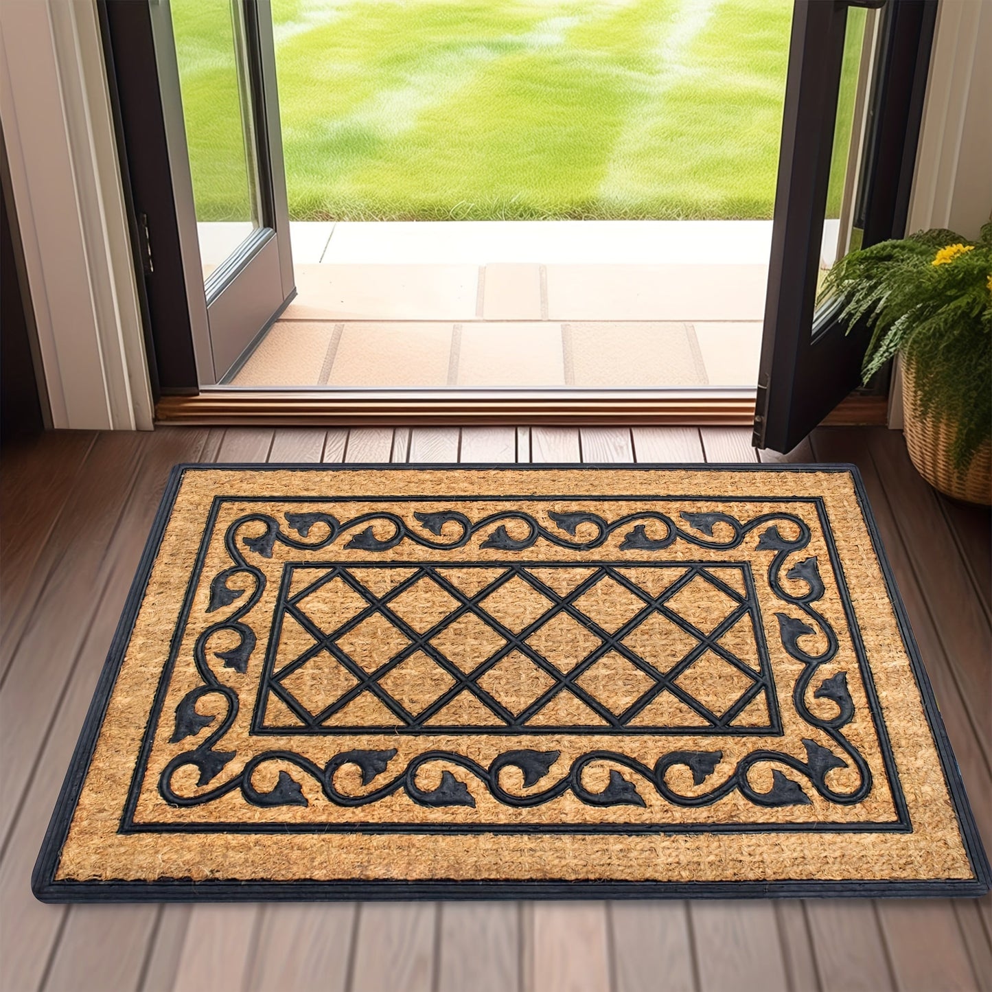 Rectangular Outdoor Entrance Rug with PVC Non-Slip Backing, Durable Polyester Construction - Easy-Clean Welcome Carpet for Front Door, 1 Piece