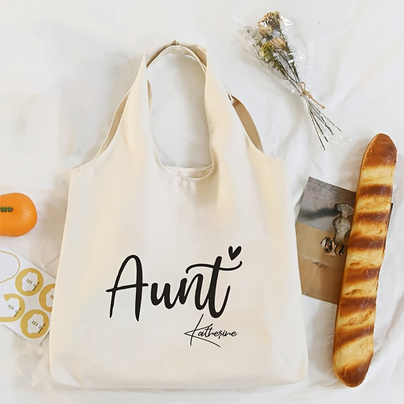 Stylish Aunt-Inspired Canvas Tote Bag - Ideal Present for Aunts from Nieces, Easily Foldable & Machine Washable, in a Crisp White Color