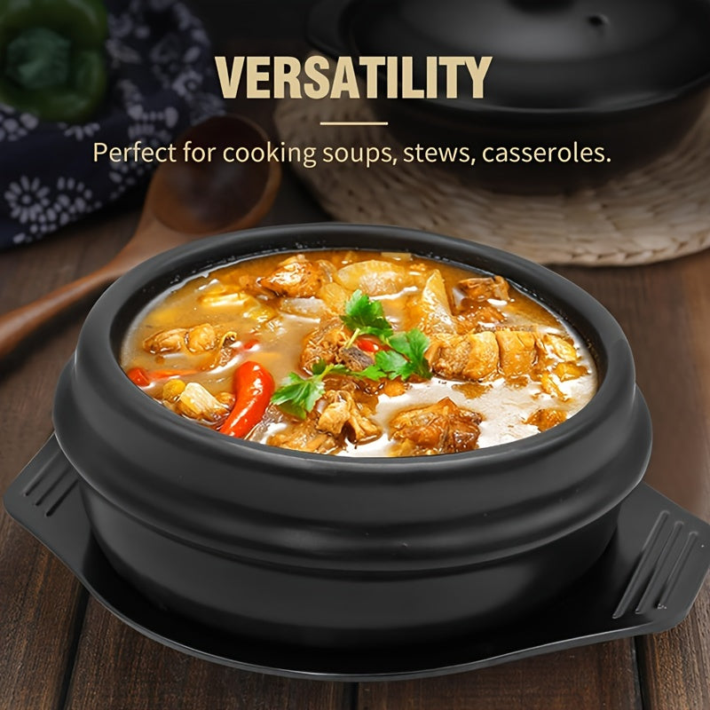 1 Piece Ceramic Donabe Pot Bowl: Enjoy cooking with this heat-resistant tray included. This rust-resistant pot is safe for stovetop use and perfect for BBQ, stew, bibimbap, and soup. No charging necessary.