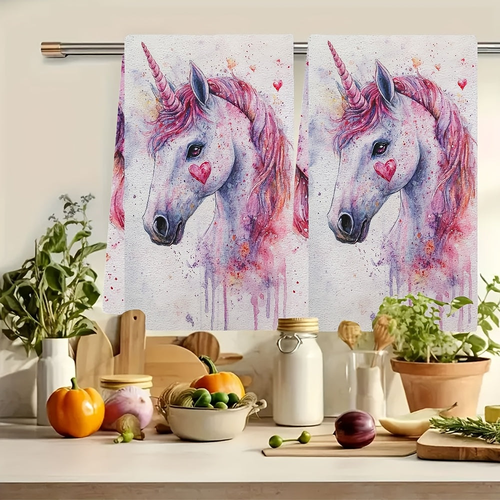 This package includes 2 extremely soft kitchen towels with a charming Valentine's Day unicorn love theme. These towels are exceptionally absorbent and are ideal for festive decorating. They can be easily washed in the machine and measure 40.64 x 60.96 cm.