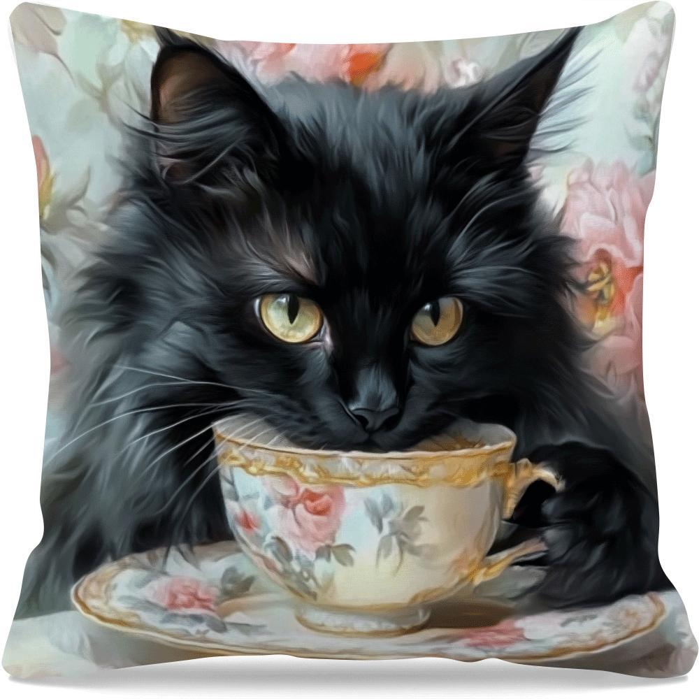 Retro Chic Cat Oil Painting Design Throw Pillow Cover, 45.01cm - Perfect for Sofa, Office Chair & Home Decor, Zipper Closure, Easy to Clean in Washing Machine (Cushion Not Included)