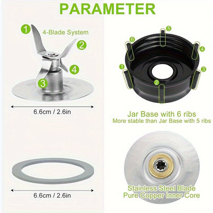 Upgrade your Osterizer Model with this Stainless Steel Ice Crusher Blade, Jar Base Cap, and 2 Rubber O-Rings Replacement Kit