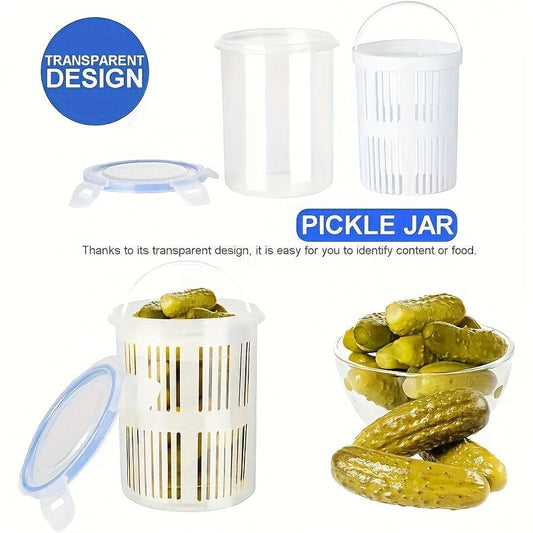 Leak-proof Pickle Jar with Drain Basket - Versatile Plastic Storage Container for Fresh Produce - 10.92x13.46 cm