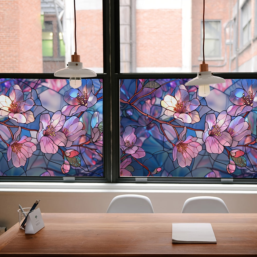 Reusable Classic Floral Stained Glass Window Film with Static Cling - Perfect for Home Office, Living Room, Kitchen, and More! Rectangular Shape, Dull Finish, 11mil Thickness.