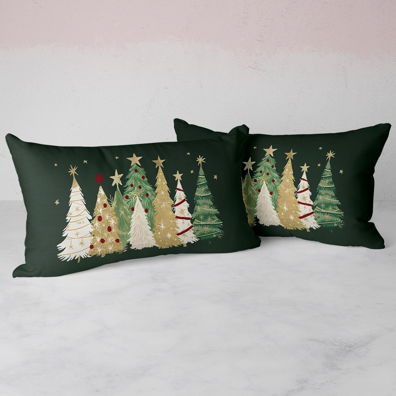 Get 2 Christmas Tree Pillow Covers (1pc), each measuring 50*30cm. These covers are made of green polyester in a contemporary style with a zipper closure. They are machine washable and perfect for decorating your living room or bedroom sofa cushions.