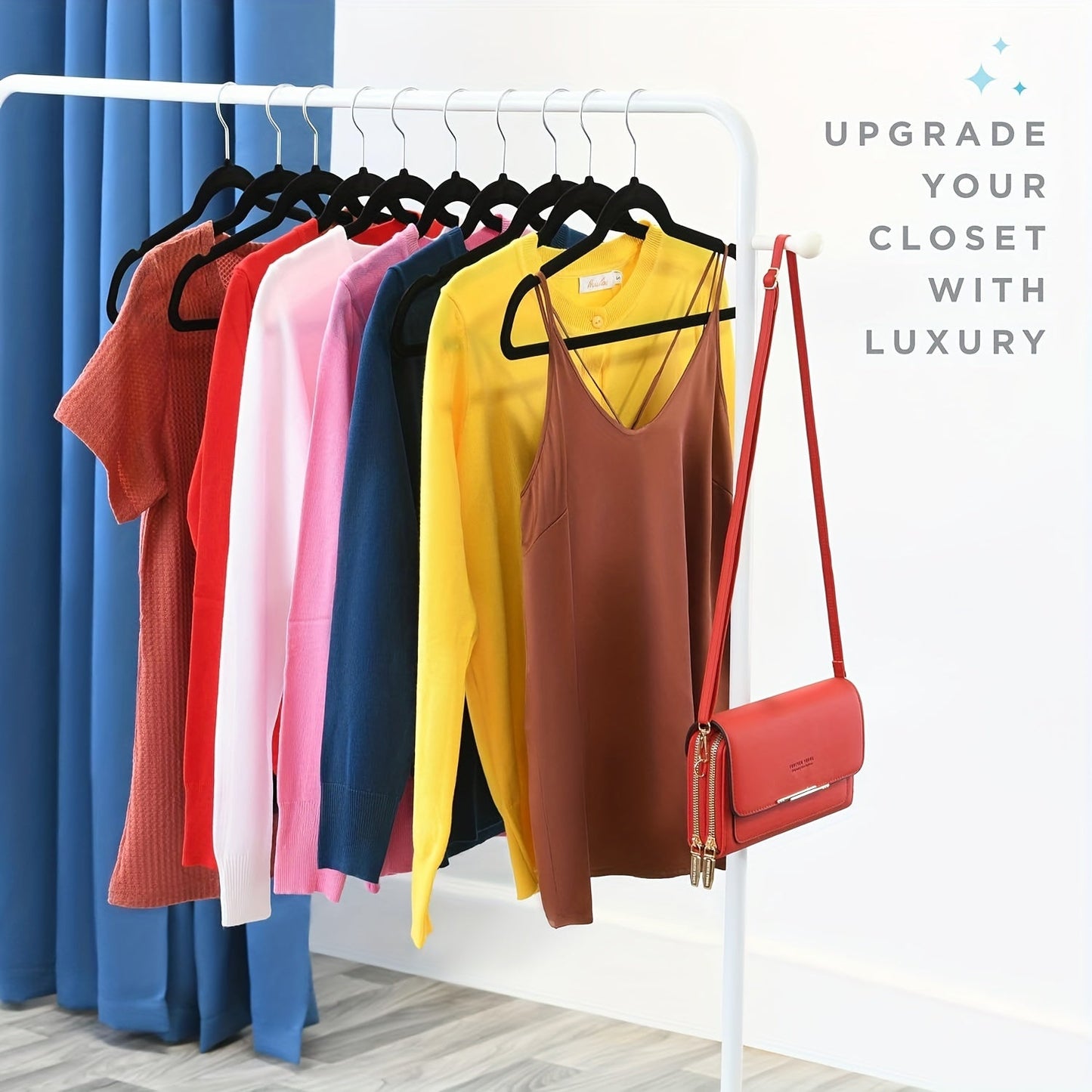 Get a 50/30 pack of Premium Velvet Hangers, perfect for coats, pants, and dress clothes. These heavy-duty hangers are non-slip and space-saving, making them a great addition to your closet.