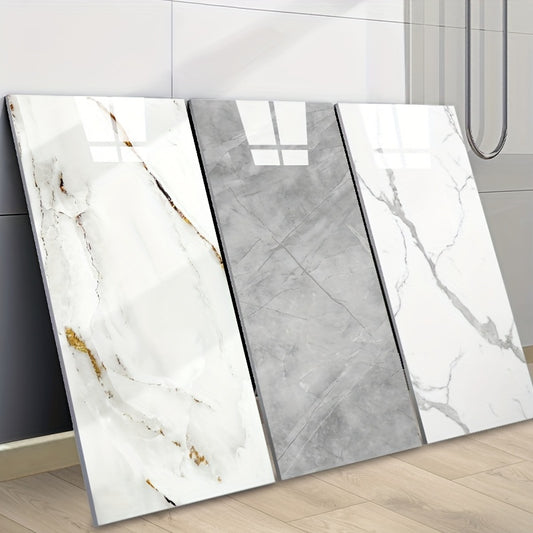 Marble Effect Self-Adhesive Wall Tiles in packs of 10, 20, or 50. Waterproof, easy to clean and cut. Ideal for bathroom, living room, kitchen, and bedroom renovation.