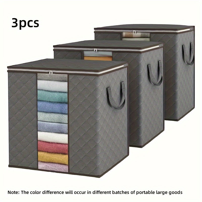 3 Pack of Large Capacity Foldable Cloth Storage Boxes - Ideal for Organizing Bedrooms, Closets, Clothing, Dorms, and Wardrobes.