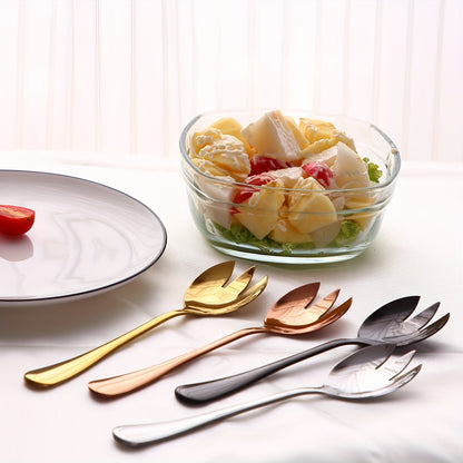 Set of 2 stainless steel salad and pasta utensils with gold finish