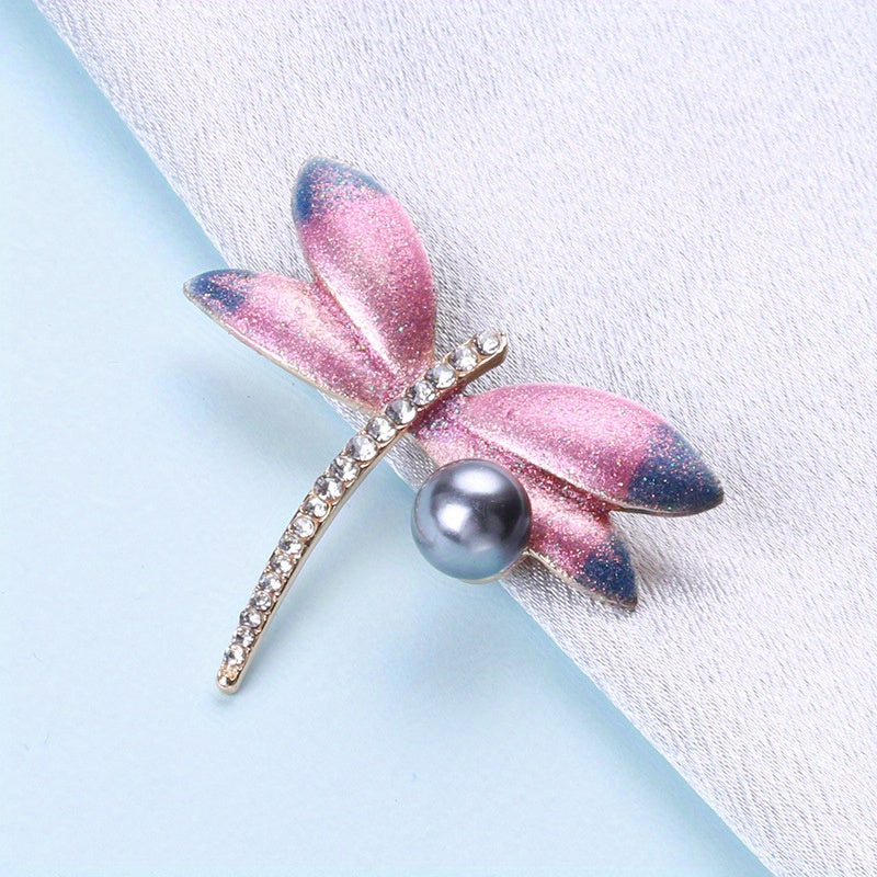 Elegant Dragonfly Brooch Pin with Imitation Pearl - Sparkling Fashion Accessory in Animal Shape for Both Men and Women, Unique Simulation Badge in Novel Design