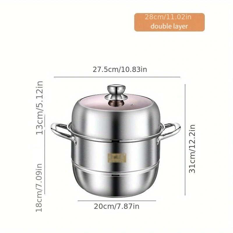 High-Quality Stainless Steel Multi-Layer Steamer with Generous Capacity and Transparent Lid - Ideal for Autumn Cooking and Dining Experience