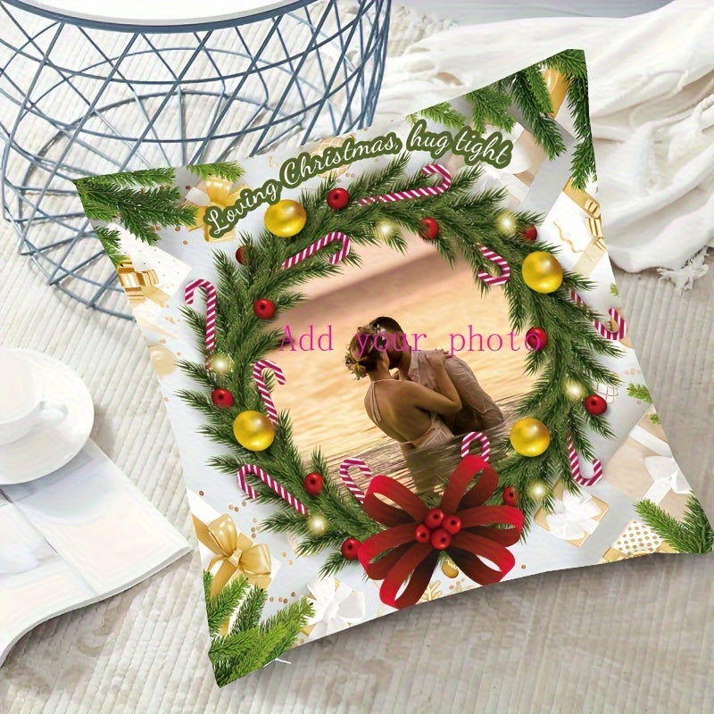 Personalized Christmas 1pc short plush pillowcase with your favorite photos of pets, friends, and family. Perfect for custom Christmas gifts, featuring a double-sided design for festive room decor. Pillow core not included.