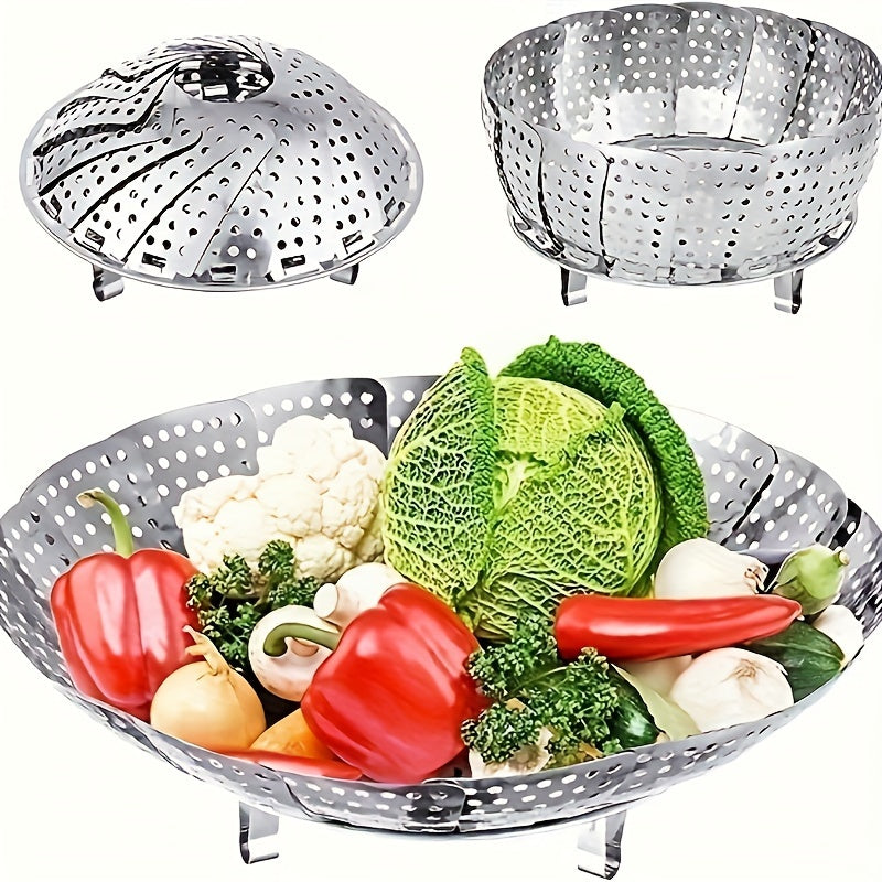 Multi-purpose Stainless Steel Collapsible Steamer - Convenient Cooking Rack for Both Kitchens and Dining Areas