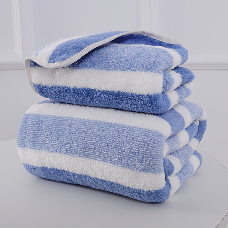 1 modern stripe pattern towel set - includes 1 bath towel and 1 hand towel, quick drying and absorbent, suitable for RV, bathroom, kitchen, and household use.