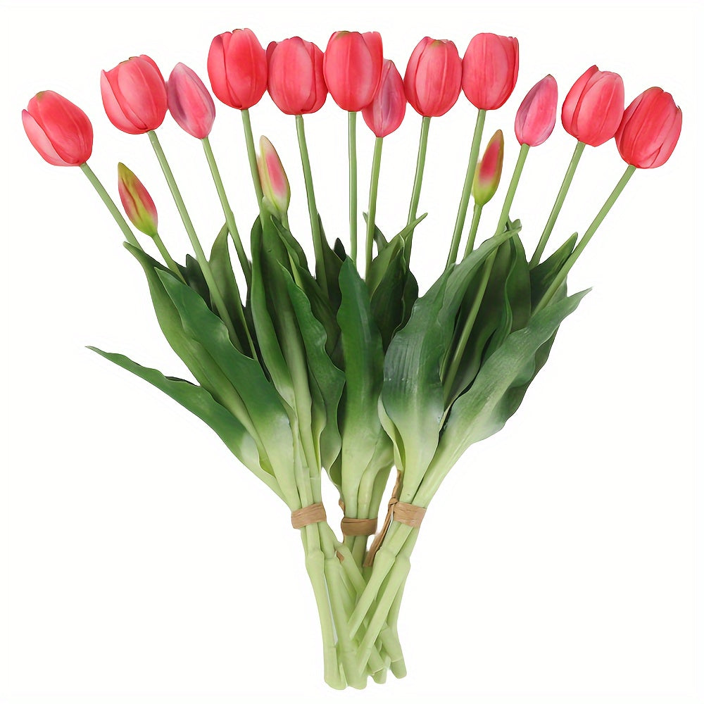 15pcs Real Touch Artificial Tulip Bouquet - Ideal for weddings, engagements, home, and garden decor. Vase not included.