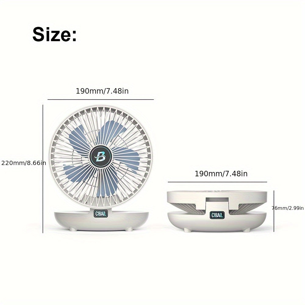 This professional version of the Portable Foldable Fan features a rechargeable battery for wall mounting and air circulation in RVs, outdoor camping, picnics, offices, and travel. It offers 6 hours of battery life for added convenience.