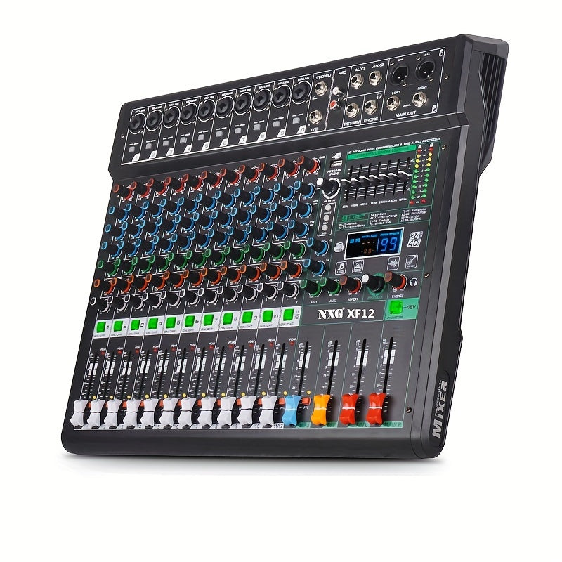 NXG XF8/12/16 Professional Mixer Soundboard with 8/12/16 Channels, USB MP3 Computer Input, 48V Phantom Power, Built-in 99 Reverb Effects, and Recording Function.