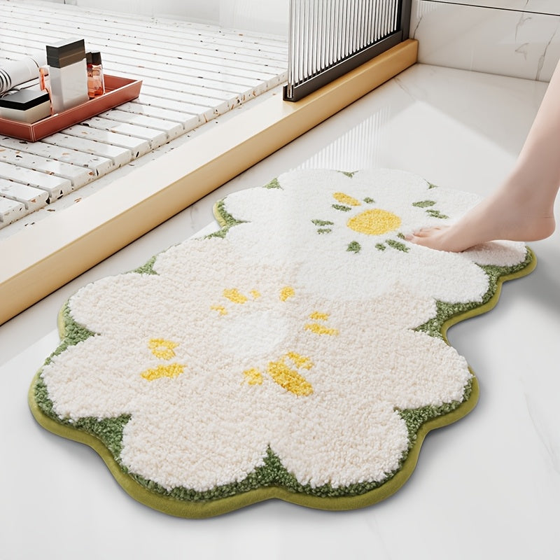 Ultra-Soft Faux Cashmere Bath Mat with Floral Pattern - Luxurious Machine Washable Rug for Bathroom, Bathtub, Shower, Laundry, Sink, Home Decor. Perfect for All Seasons, Great for Valentine's Day & Easter.