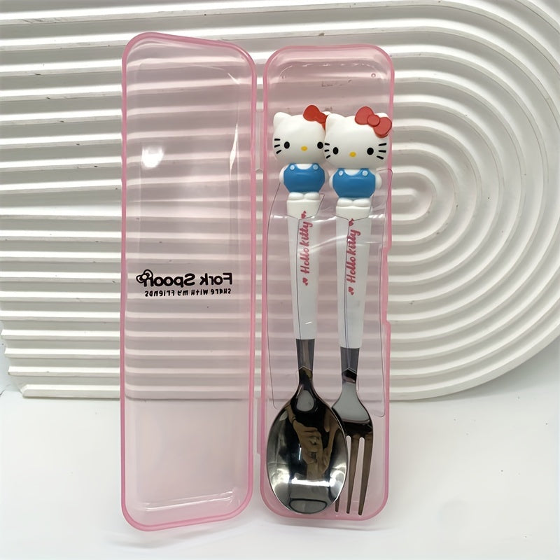 Sanrio Cutie Kouromi Hello Kitty Cartoon Spoon And Fork Set: Stainless steel kitchenware 2-piece set for restaurants and food trucks.